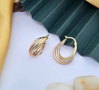 Tri-Colour Gold Hoop Earrings