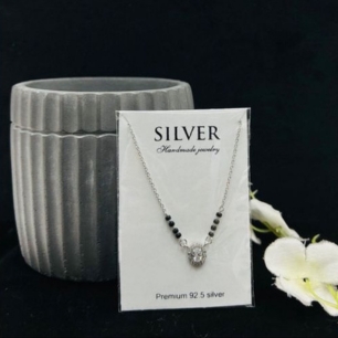 Elegant Crystal Drop Silver Mangalsutra Necklace