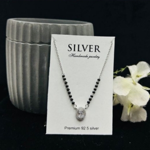 Classic Oval Crystal Silver Mangalsutra Necklace