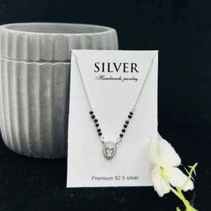 Heart Shape Crystal Silver Mangalsutra Necklace