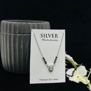 Elegant Black Bead Silver Mangalsutra Necklace 