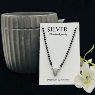 Classic Black Bead Heart Silver Mangalsutra Necklace