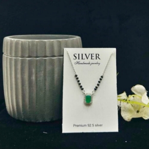 Emerald Green Stone Silver Mangalsutra Necklace