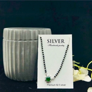Green Clover Silver Mangalsutra Necklace