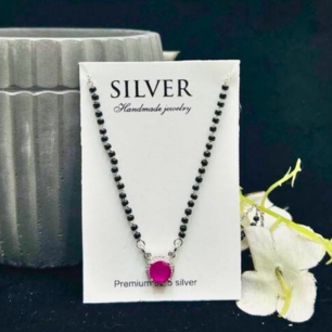 Ruby drop silver Mangalsutra Necklace 
