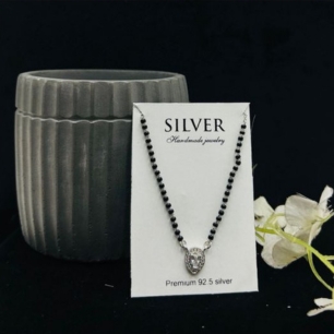 Elegance Black Beaded Silver Mangalsutra Necklace