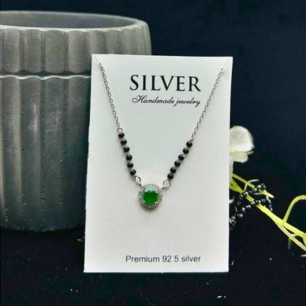 Elegant Silver Mangalsutra with Green Stone 
