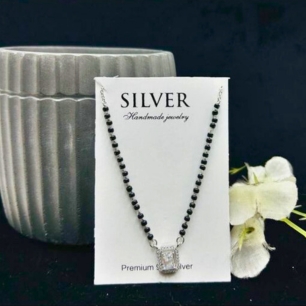 Elegant Silver Mangalsutra with Crown Pendant