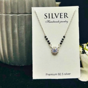 Elegant Silver Mangalsutra with Heart Crystal Pendant