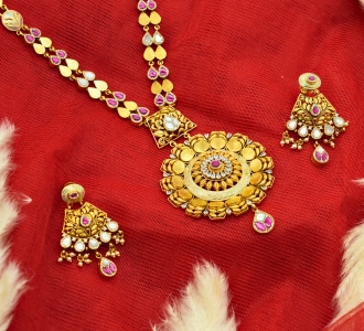 Antique Gold Kundan Long Necklace Set 