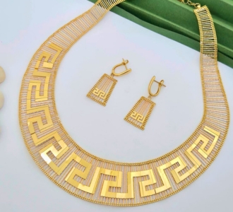 Greek Key Gold Necklace Set