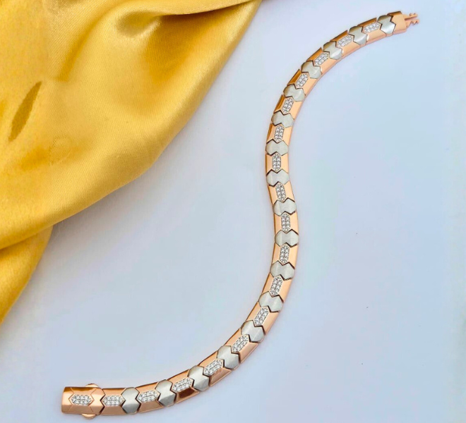 Dual Tone Hexa-Link Designer Bracelet