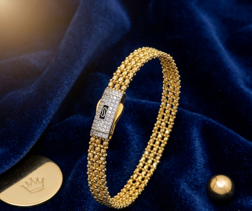 Elegant Textured Gold Stone Bracelet