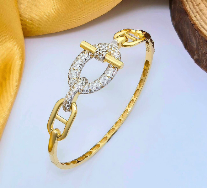 Elegant Dual-Tone Textured Oval Link Gold Kada
