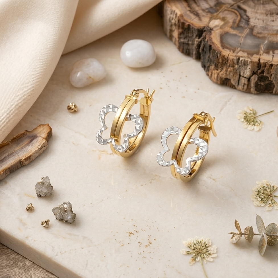  Gold Butterfly Hoop Earrings