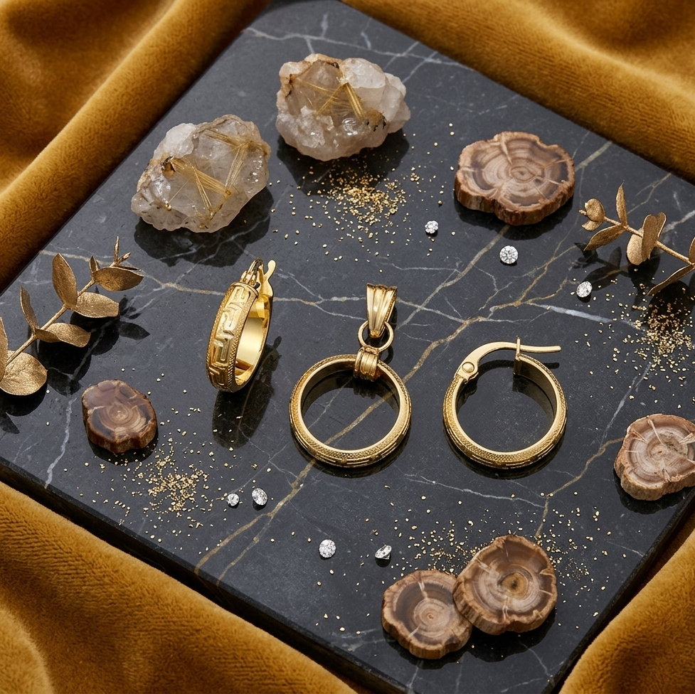  Greek Key Pattern Hoop Earring and Pendant Set