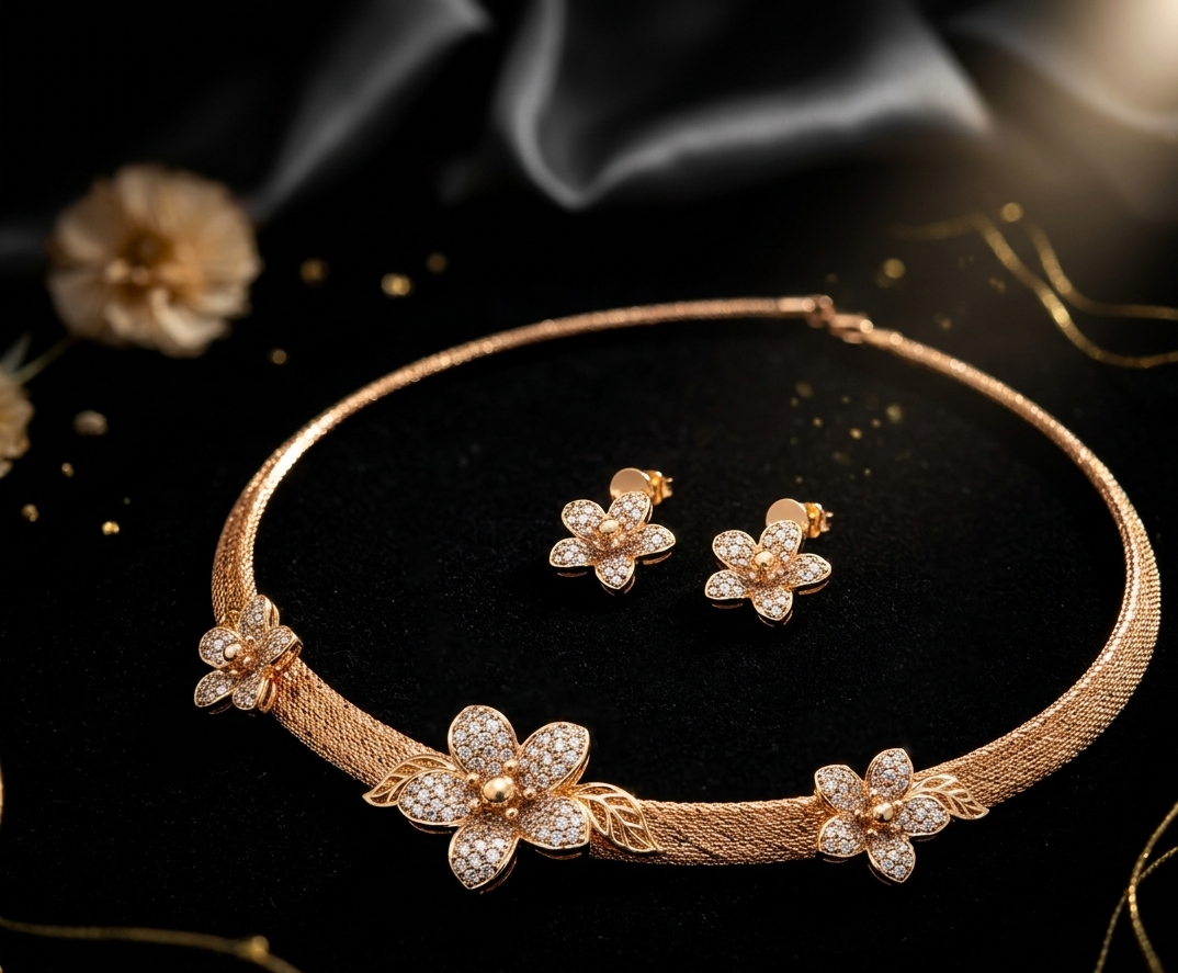 Golden Floral Elegance Jewelry Mesh Set