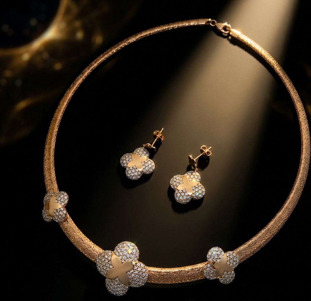 Elegant Floral Gold Mesh Set