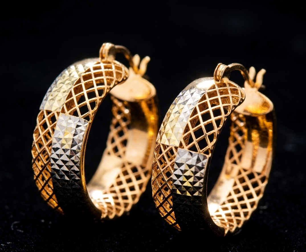 Mesh or Lattice Huggie Hoop Earrings