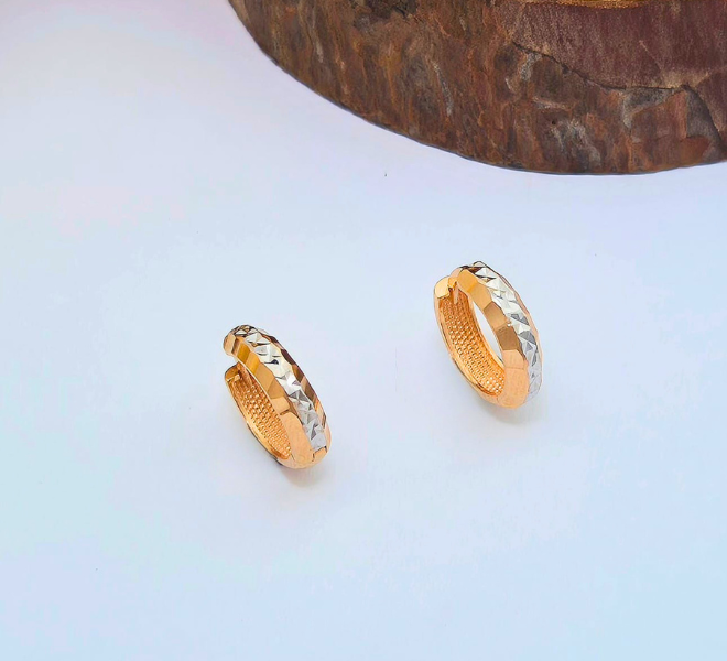 Diamond-Cut Faceted Dual-Tone Huggie Hoops