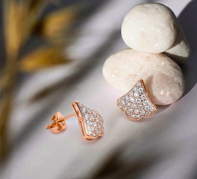 Rose Gold Pave Fan Stud Earrings
