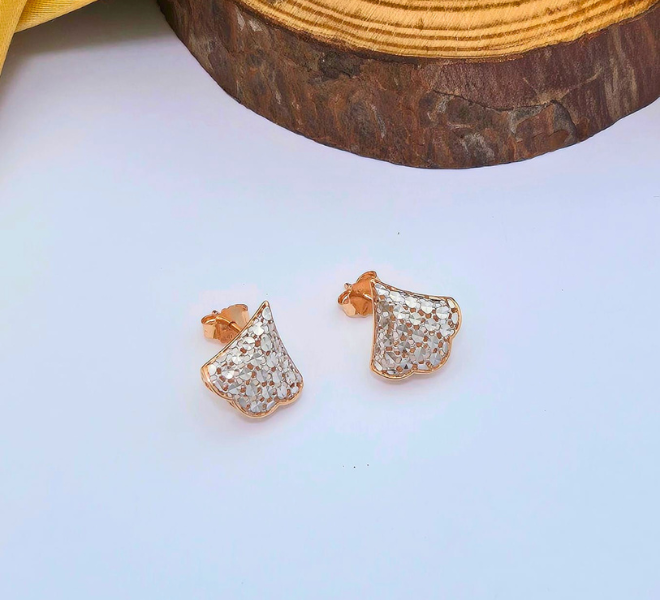 Rose Gold Pave Fan Stud Earrings