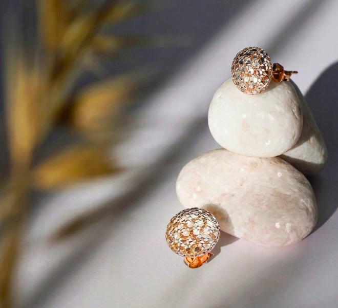 Textured Dome Studs Stone Earring 