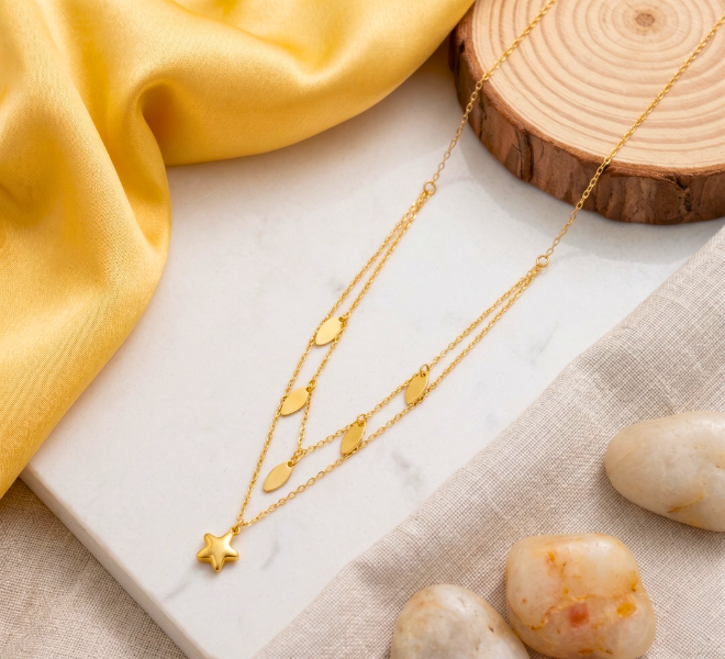  Rose and Star Layered Pendant Chain