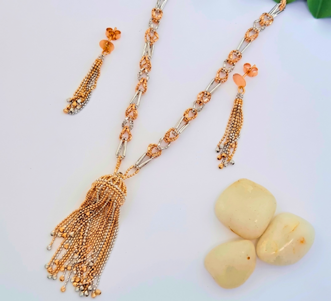 Italian-Style Rose Gold Tassel Necklace Set