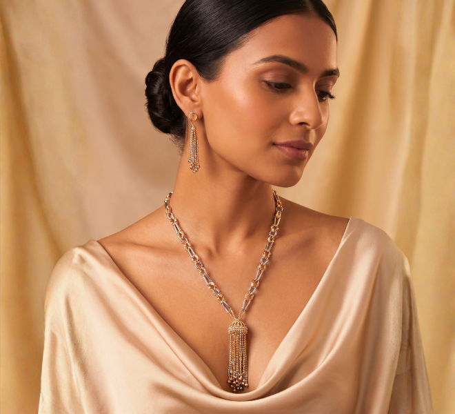 Italian-Style Rose Gold Tassel Necklace Set