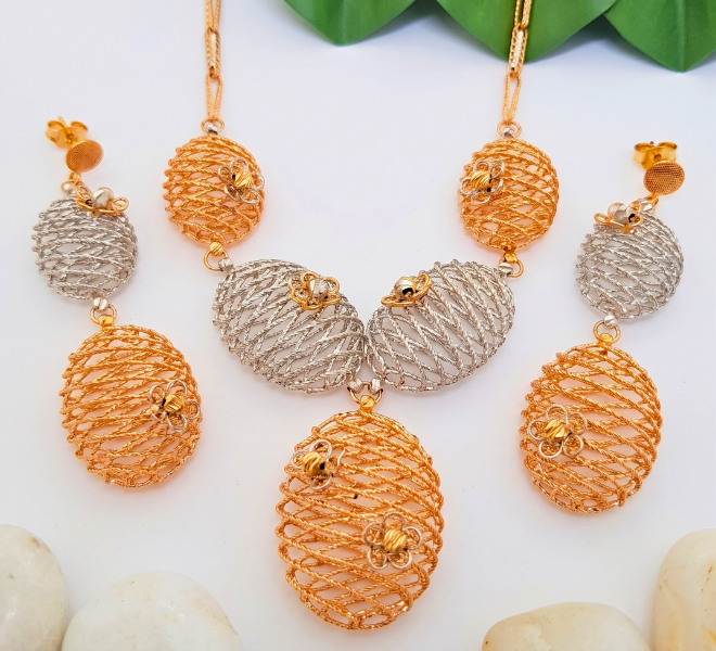 Oval Mesh Drop Necklace Set