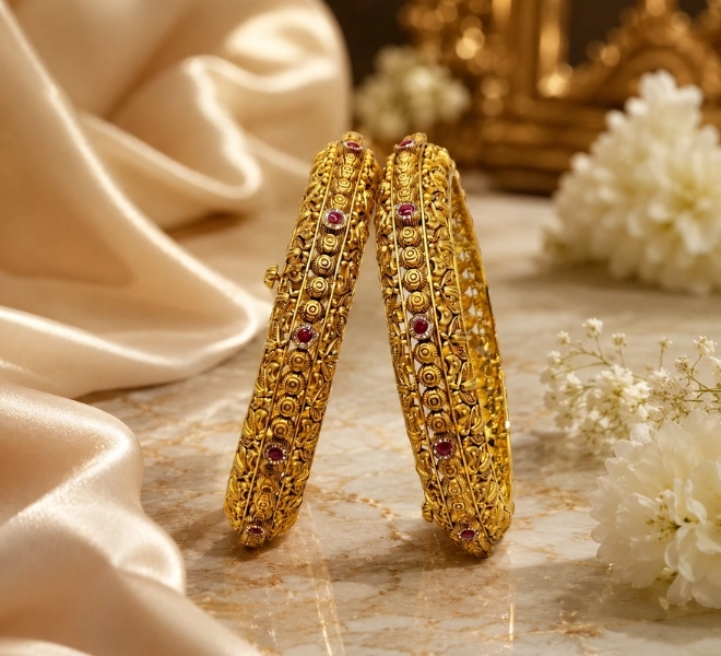 Antique Ruby Stone Filigree Bangles