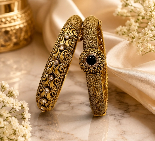 Antique Black Stone Peacock Bangles