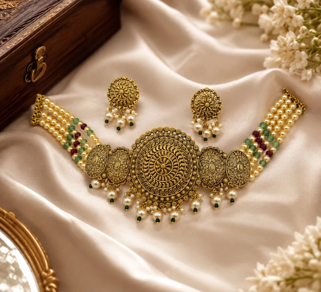 Antique  Pearl Choker Necklace Set