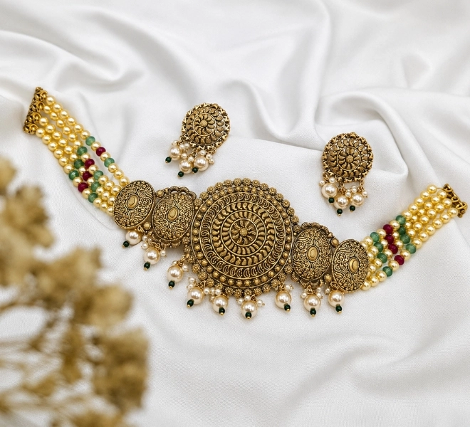 Antique  Pearl Choker Necklace Set