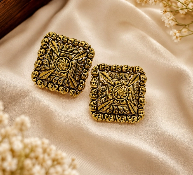 Antique Gold Square Stud Tops