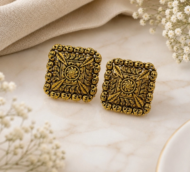 Antique Gold Square Stud Tops