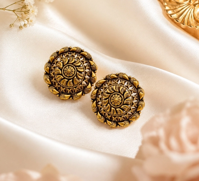 Antique Gold Round Stud Tops