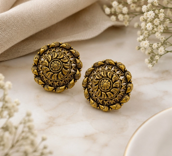 Antique Gold Round Stud Tops