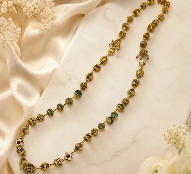Antique Gold Green Beads Traditional Mala