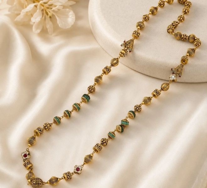 Antique Gold Green Beads Traditional Mala