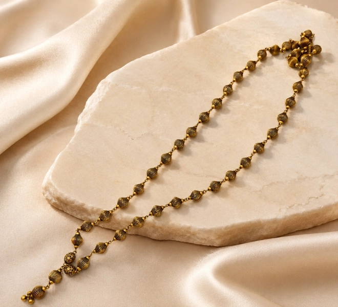 Antique Gold Textured Beads Traditional Mala