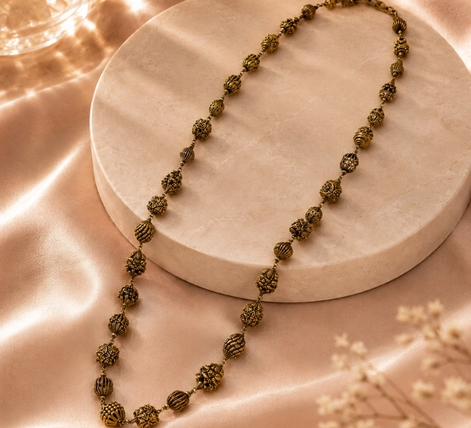 Antique Gold Designer Beads Traditional Mala