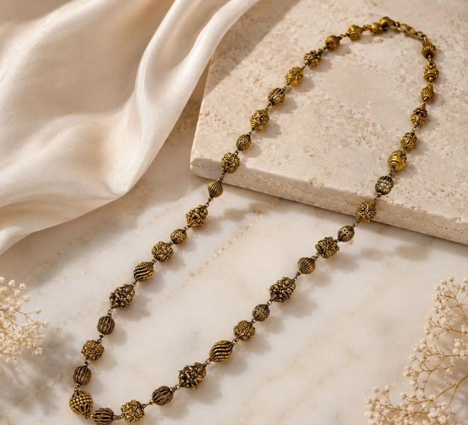 Antique Gold Designer Beads Traditional Mala
