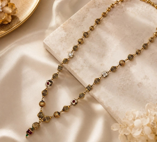 Antique Gold Ruby Stone Designer Traditional Mala