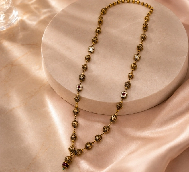Antique Gold Ruby Stone Designer Traditional Mala