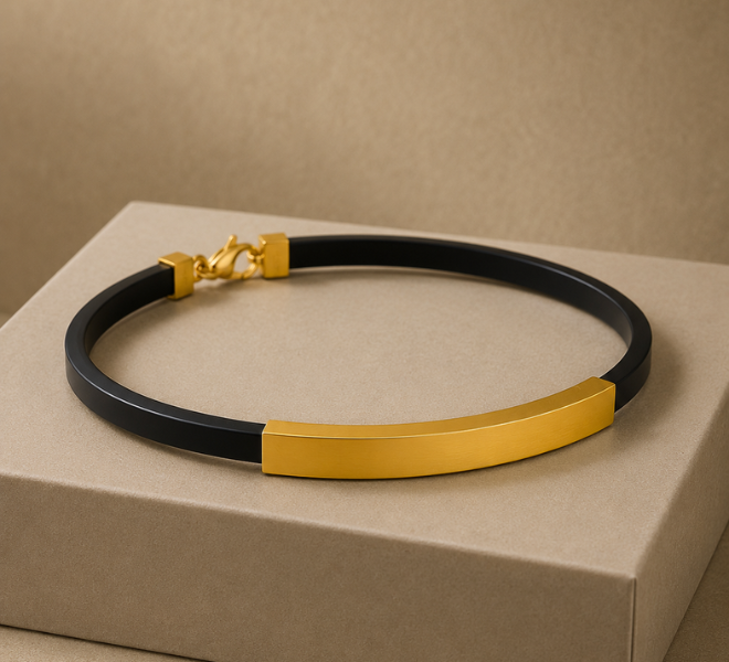 Black Double-Strand Kada with Gold-Tone Curved Bar