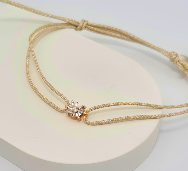 Women’s Champagne Gold Multi-Strand Rubber Kada with Floral Crystal Charm