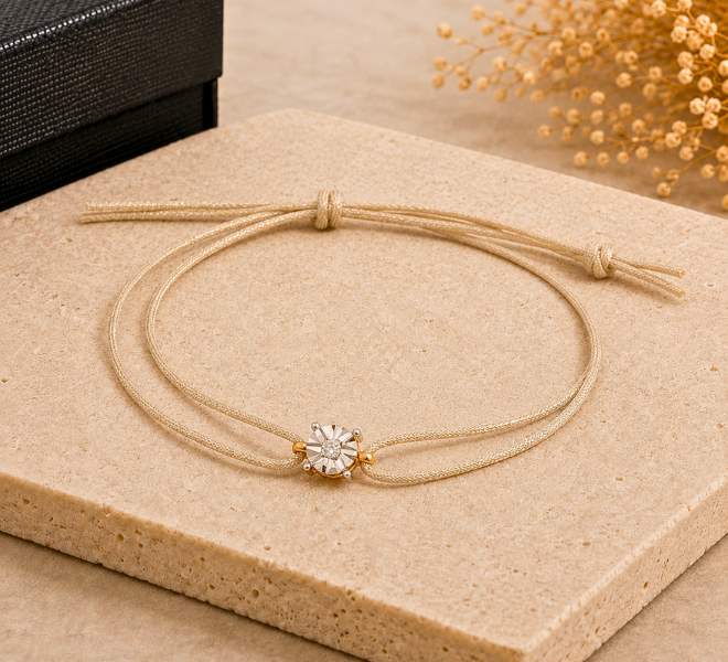 Women’s Champagne Gold Multi-Strand Rubber Kada with Floral Crystal Charm
