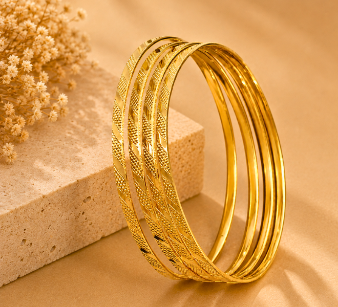 Textured Elegance Gold Bangles Set